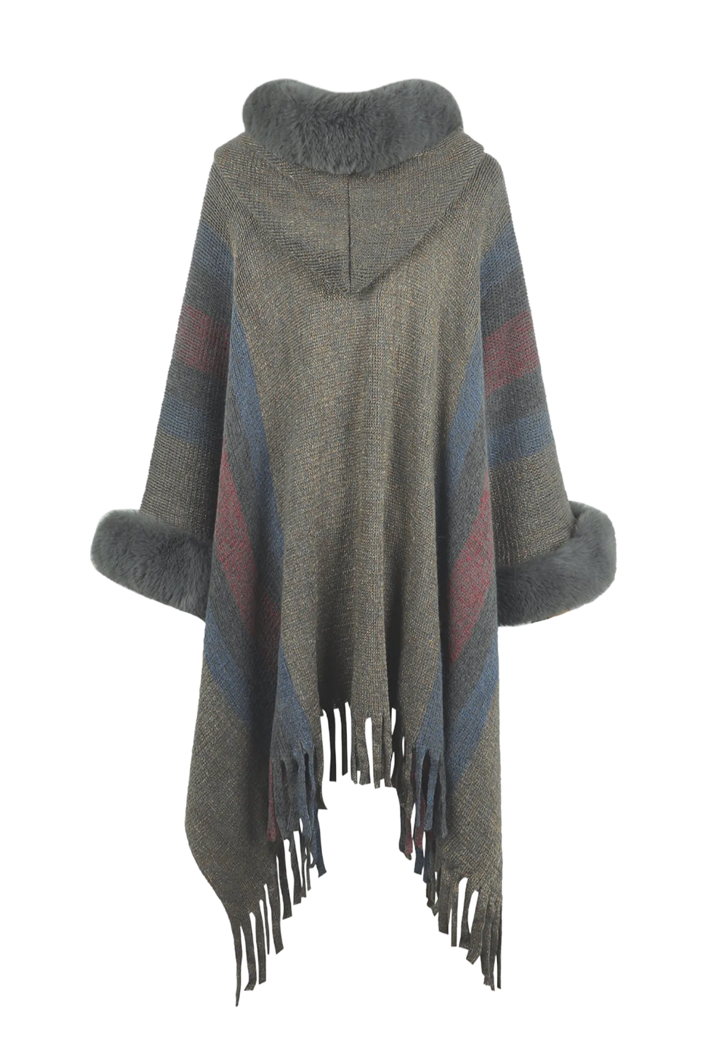 Color Block Fringe Detail Poncho