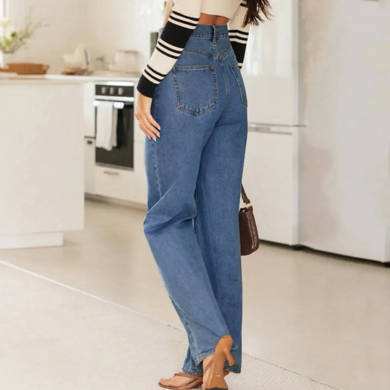 Comfortable Loose Korean Denim Jeans in Solid Color