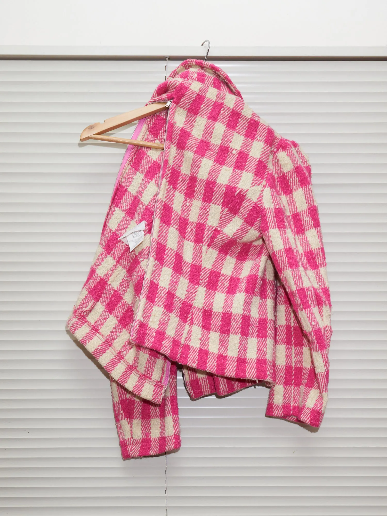 Comme des Garcons 1991 pink cream wool check zipped seam peacoat - womens S