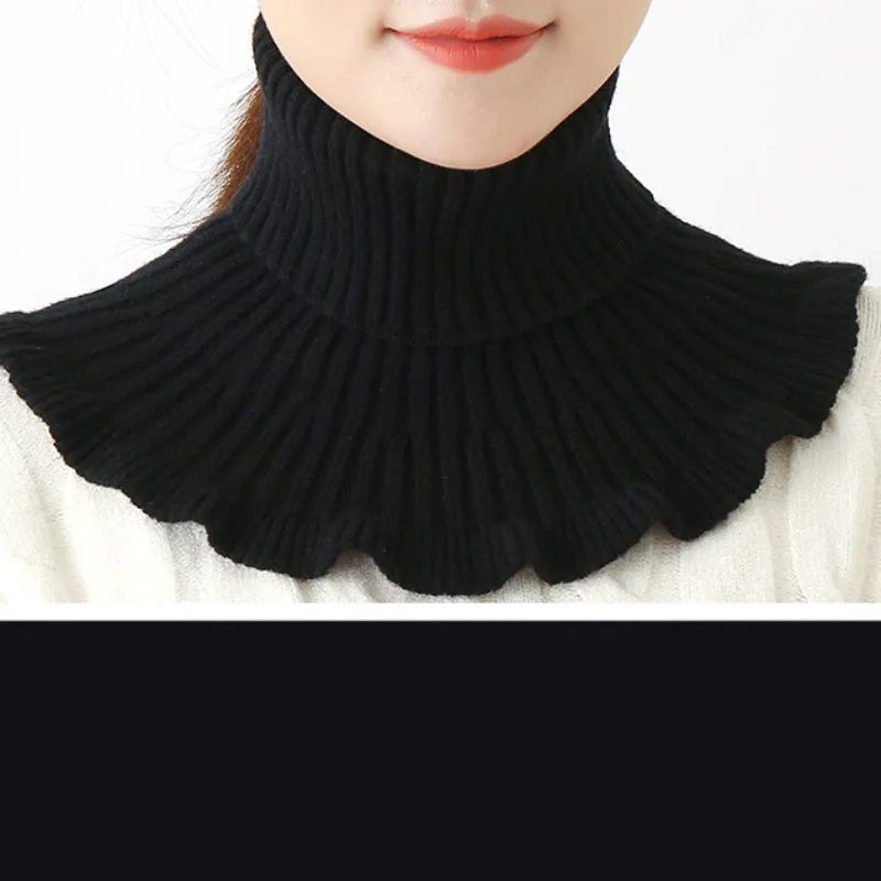 Cozy Neck Warmer Knitted Scarf with Faux Collar