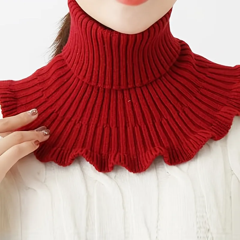 Cozy Neck Warmer Knitted Scarf with Faux Collar