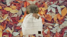 Cream CC Beanie with Pom