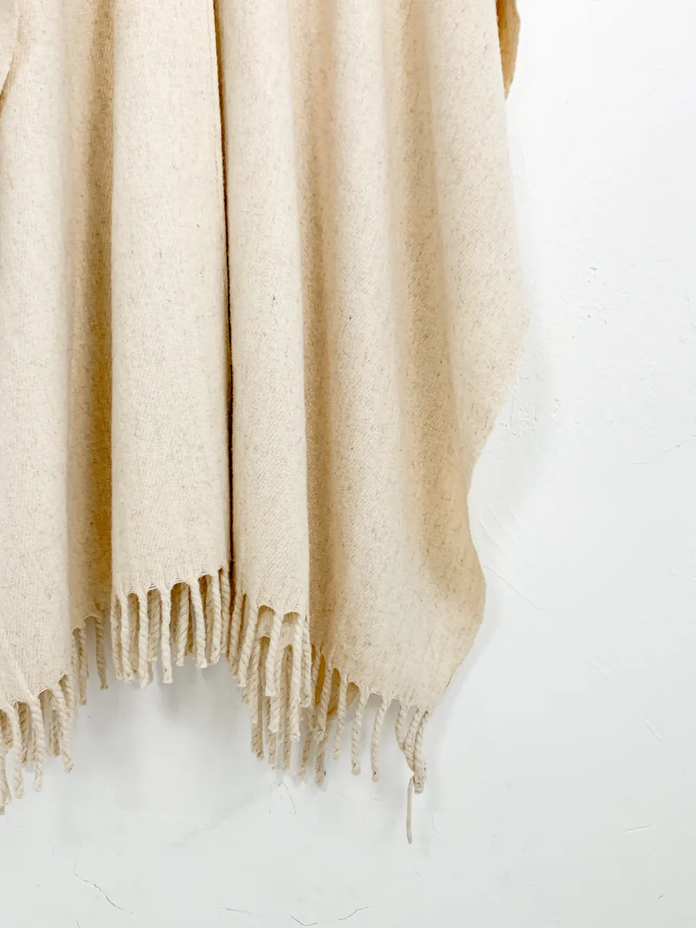 Cream Wool Poncho With Crochet Collar