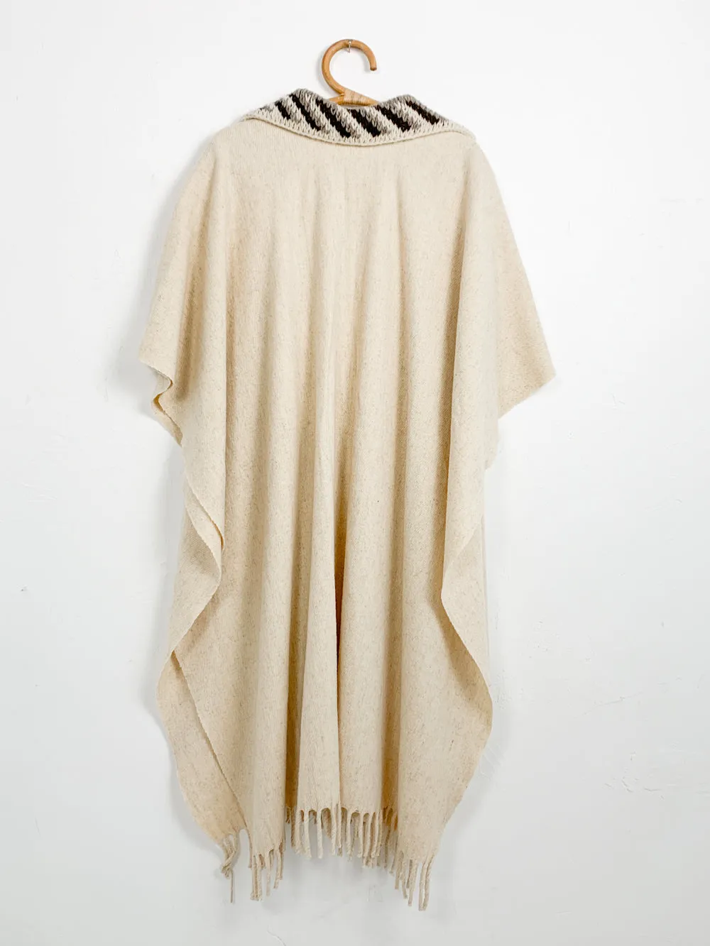 Cream Wool Poncho With Crochet Collar