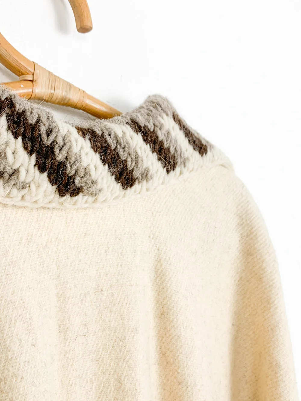 Cream Wool Poncho With Crochet Collar