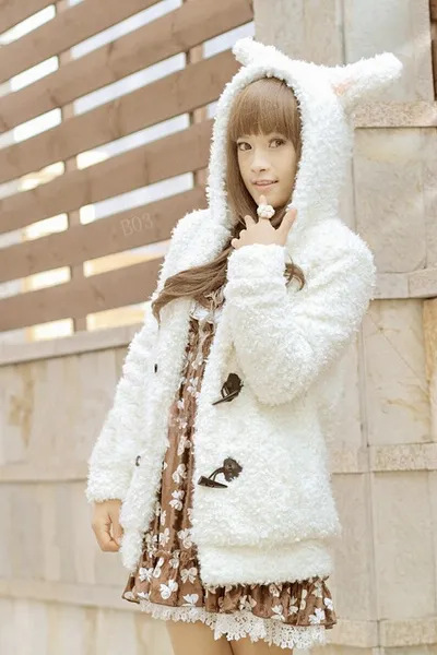 Cute Rabbit Ears Plush Coat AD0144