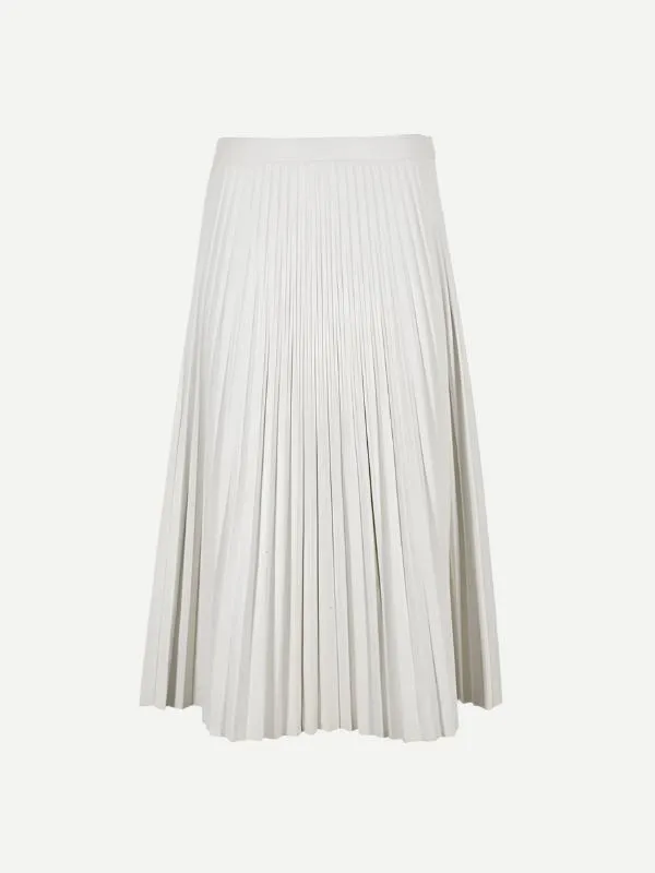 Daphne Faux Leather Pleated Skirt in Off White