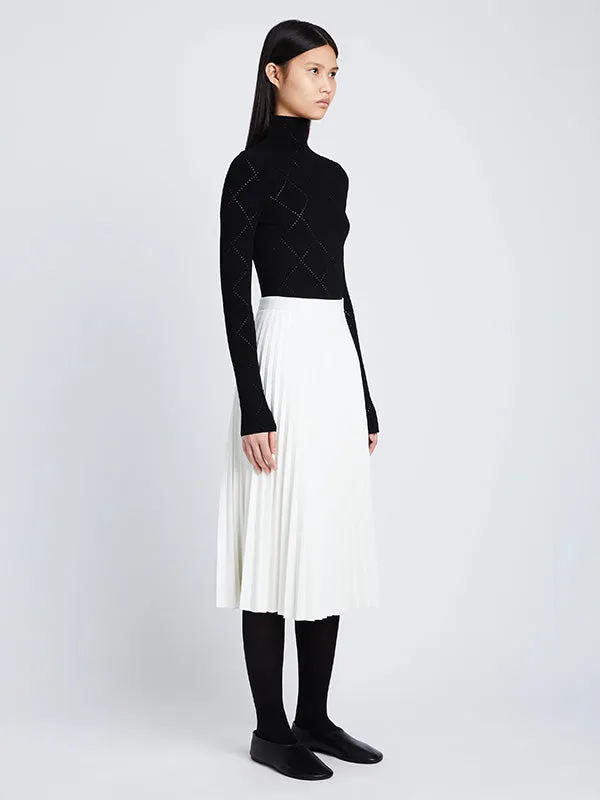 Daphne Faux Leather Pleated Skirt in Off White