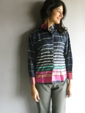 Dark Blue Striped Buttoned Shirt