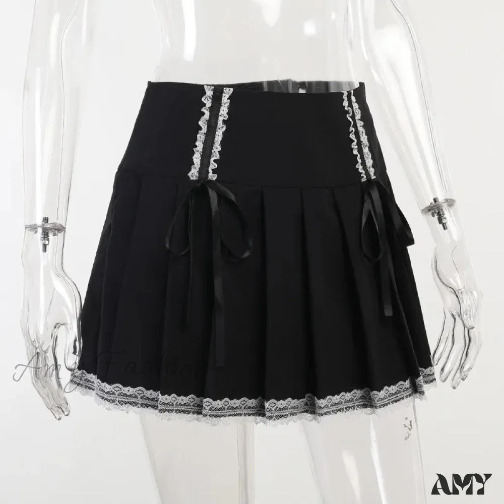 Dark Bust Harajuku Skirt Lolita Fashion Goth Wind Contrast Korean Black Lace Gothic Pleated