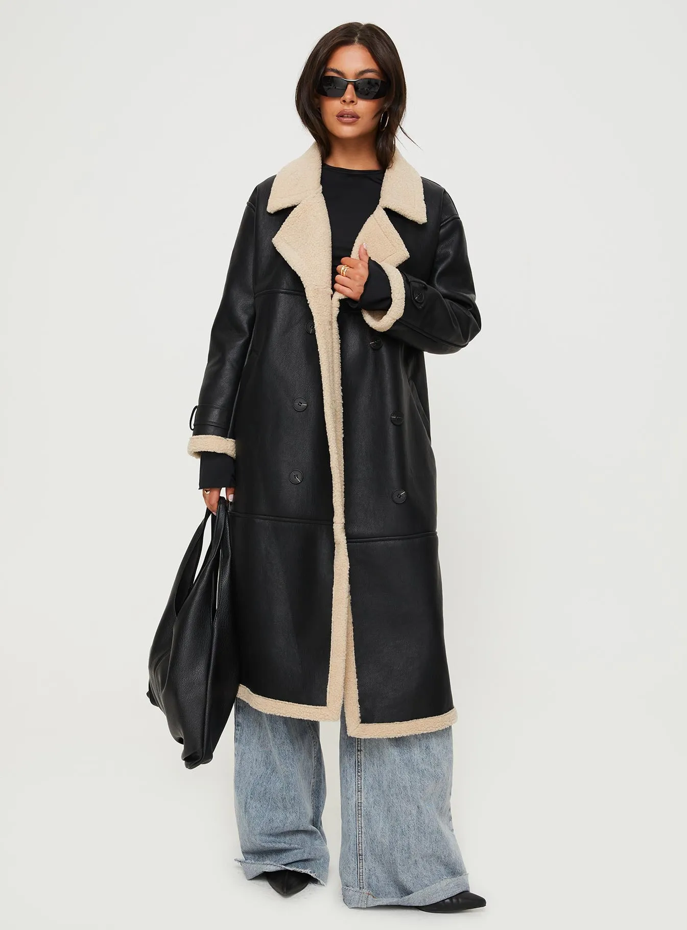 Day 'n' Night Longline Shearling Coat Black