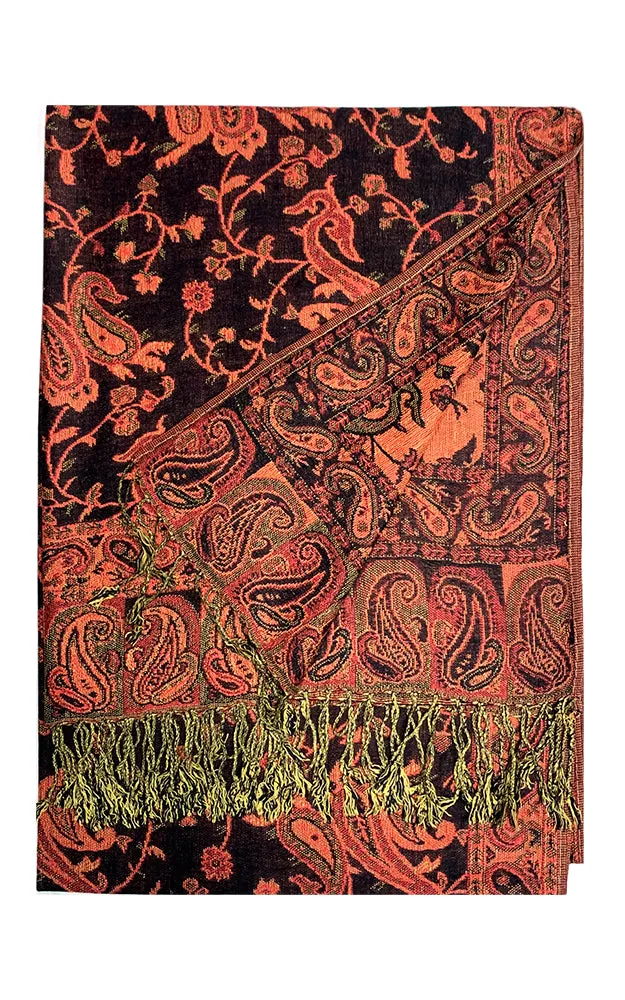 DB023-05 Red Black Paisley Print Pashmina Scarf