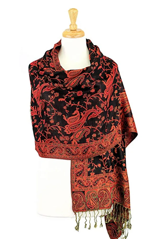 DB023-05 Red Black Paisley Print Pashmina Scarf