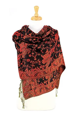 DB023-05 Red Black Paisley Print Pashmina Scarf