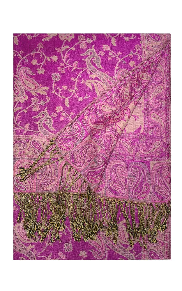 DB023-10 Fuchsia Paisley Print Pashmina Scarf