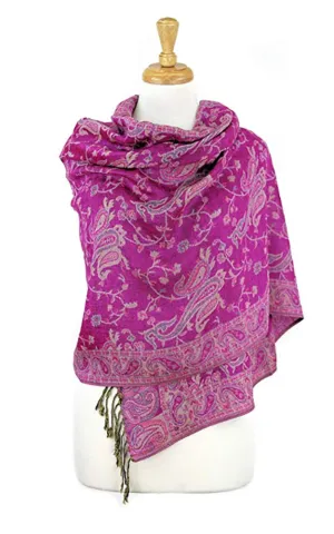 DB023-10 Fuchsia Paisley Print Pashmina Scarf