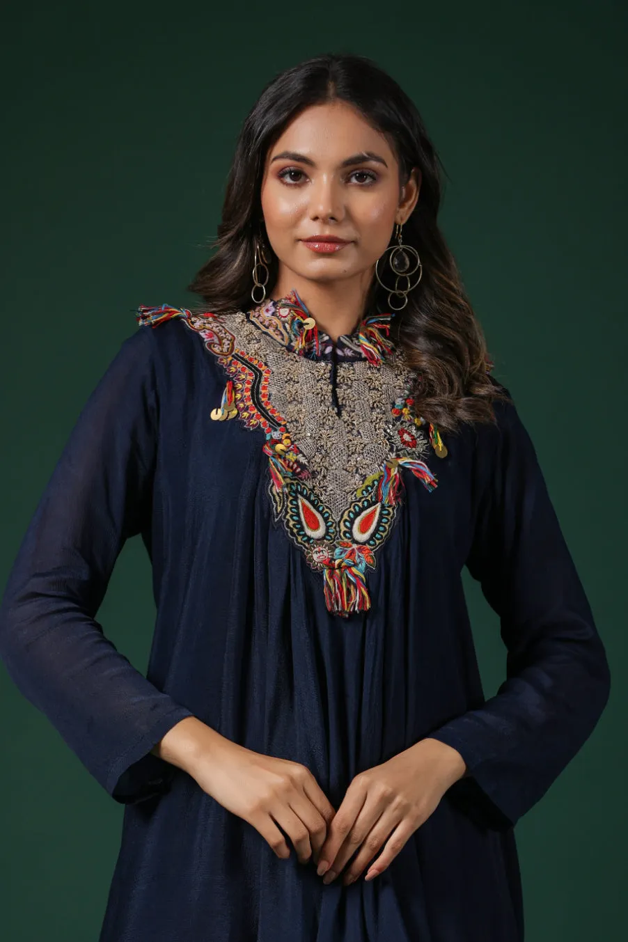 Deep Blue Embroidered Premium Silk Co-Ord Set