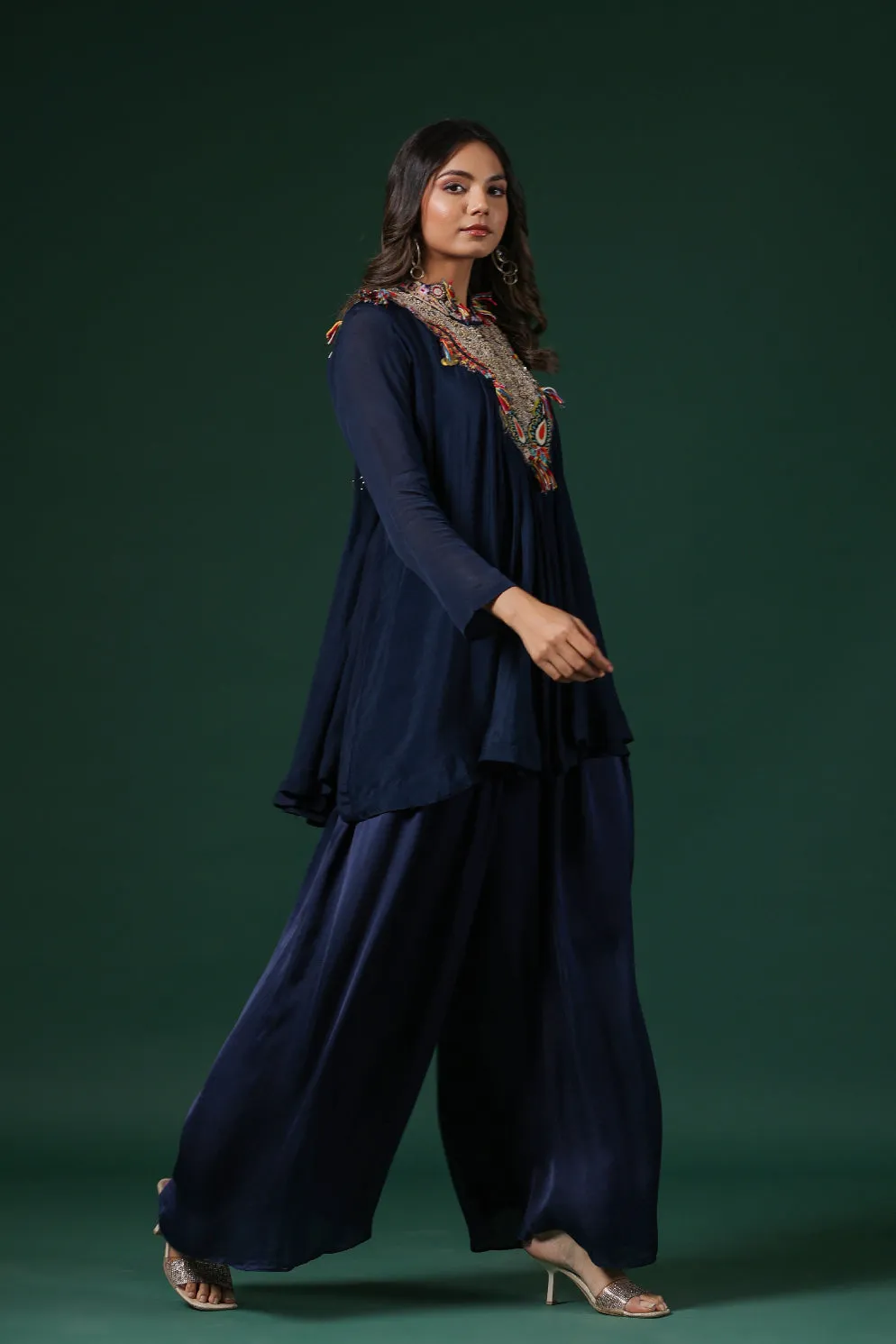 Deep Blue Embroidered Premium Silk Co-Ord Set