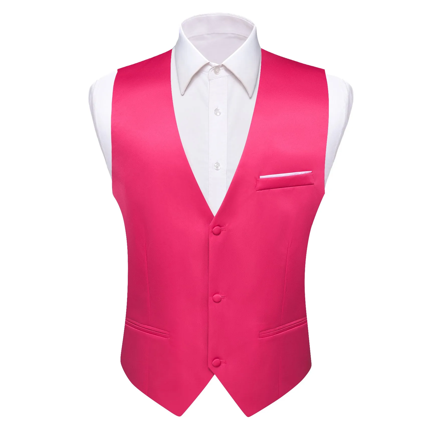 DeepPink Solid Silk Men's Vest Bow Tie Set Waistcoat Suit Set