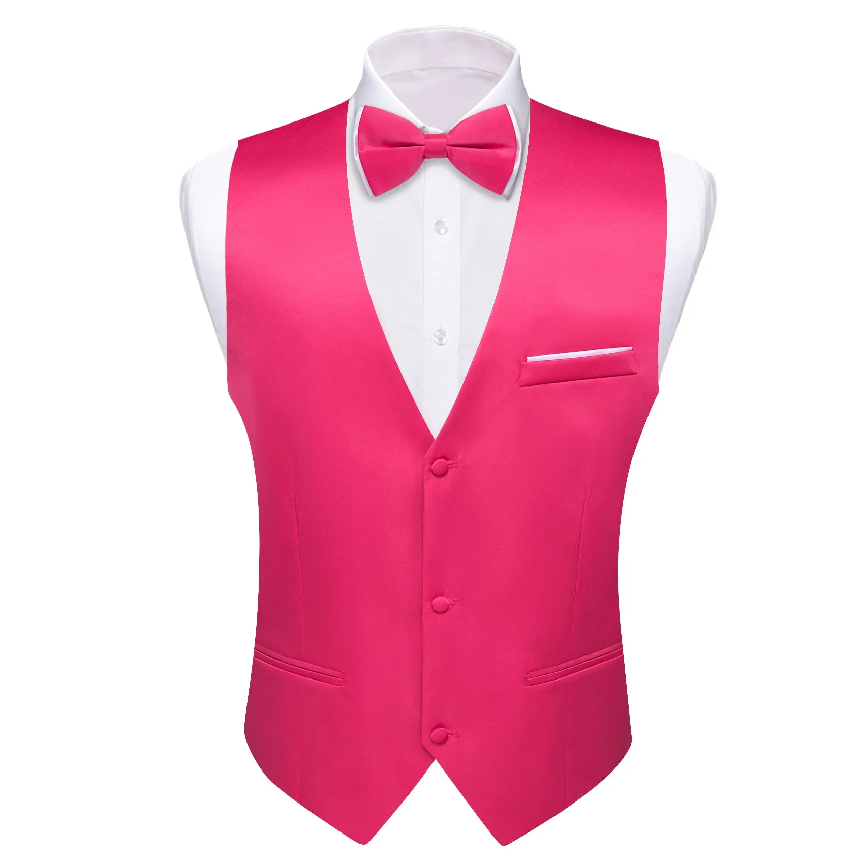 DeepPink Solid Silk Men's Vest Bow Tie Set Waistcoat Suit Set