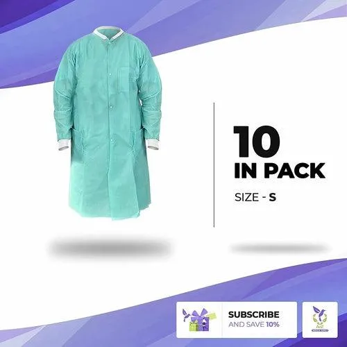 Disposable Gowns Medical Lab Coats Medium. Pack of 10 Teal Adult