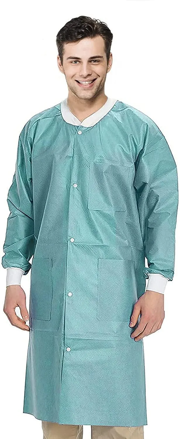 Disposable Gowns Medical Lab Coats Medium. Pack of 10 Teal Adult