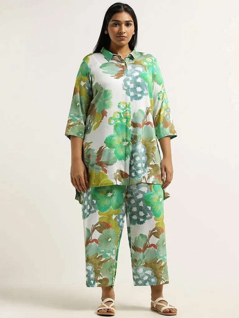 Diza Green Floral Printed Straight Pants