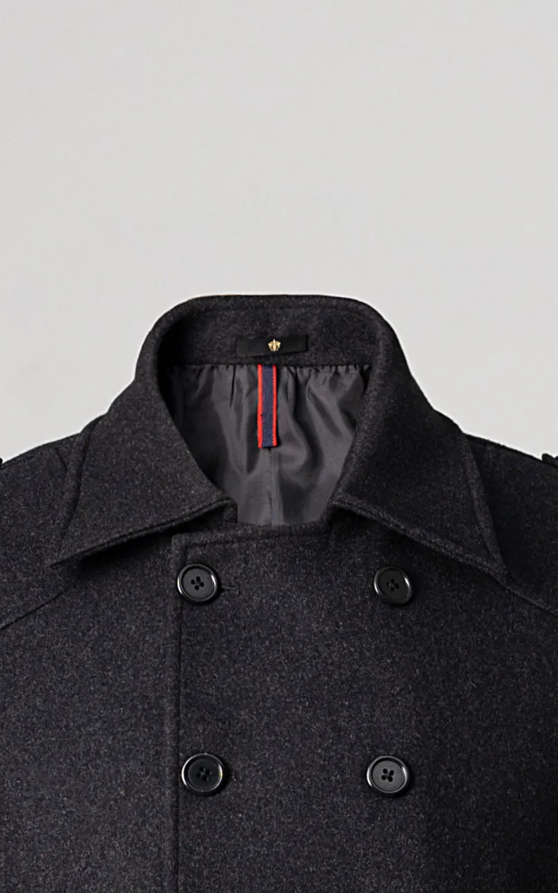 DOUBLE BREASTED PEACOAT CHARCOAL