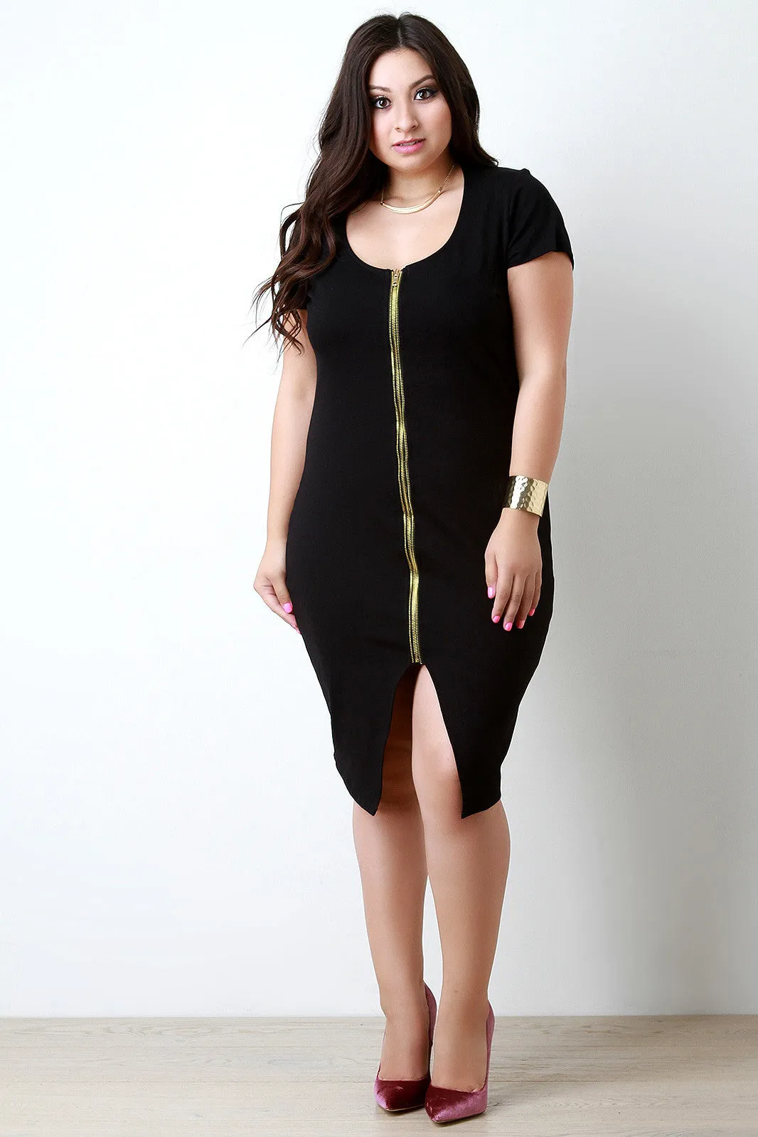 Double Zipper Back Cutout Bodycon Dress