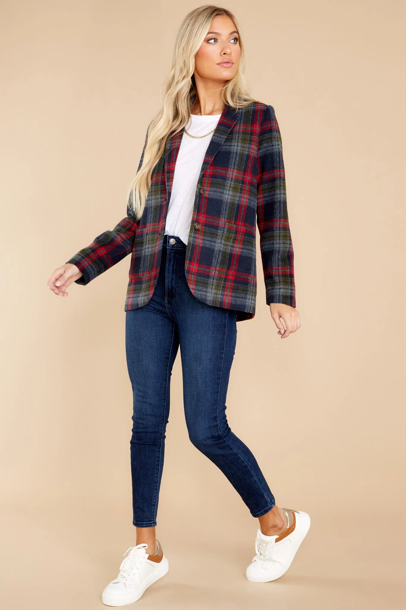 Dressed In Time Navy Plaid Blazer