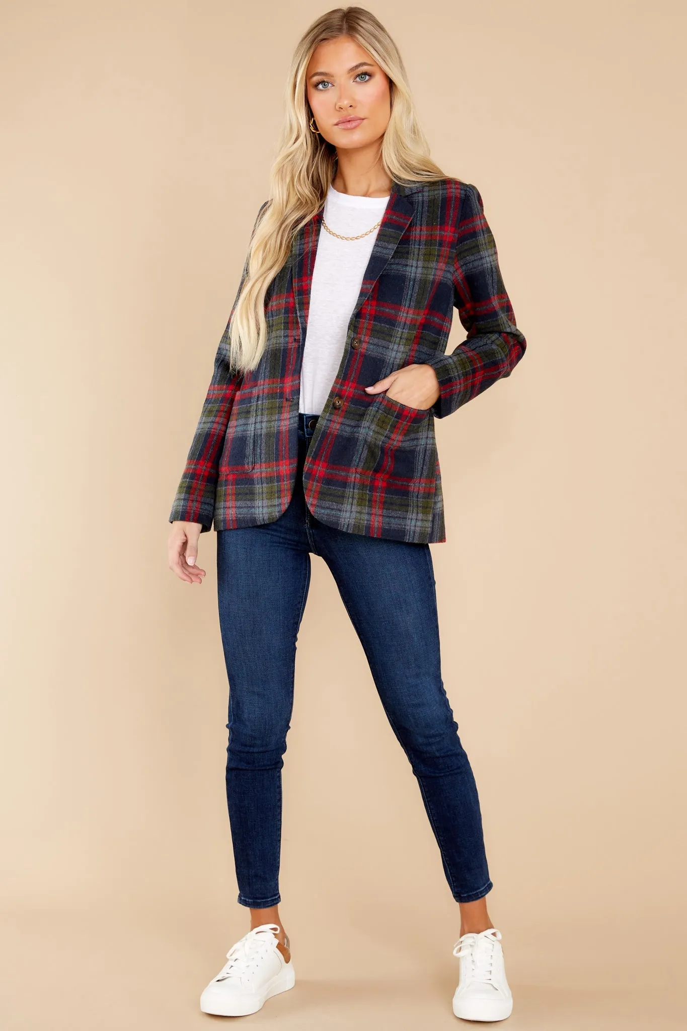 Dressed In Time Navy Plaid Blazer