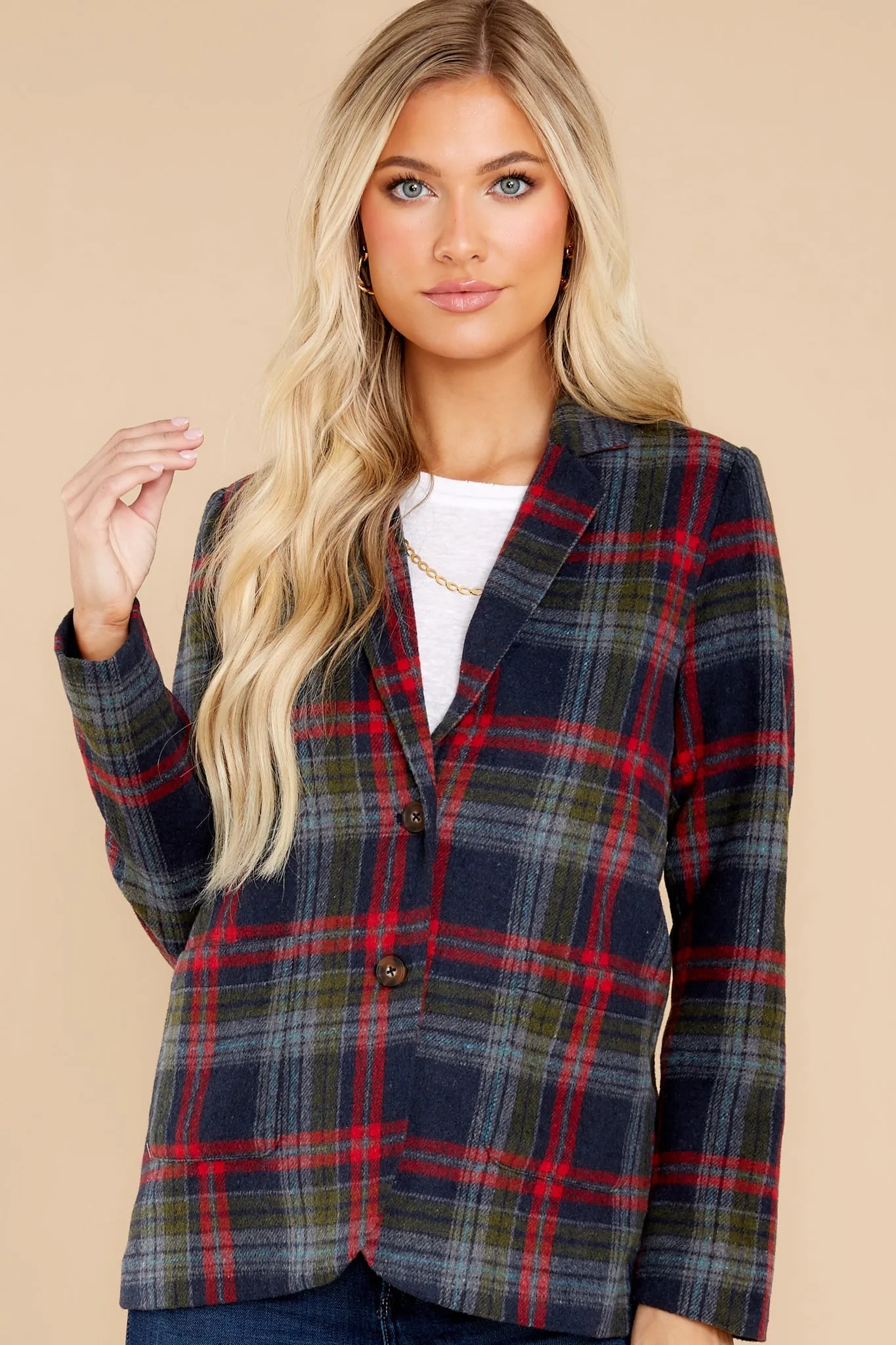 Dressed In Time Navy Plaid Blazer