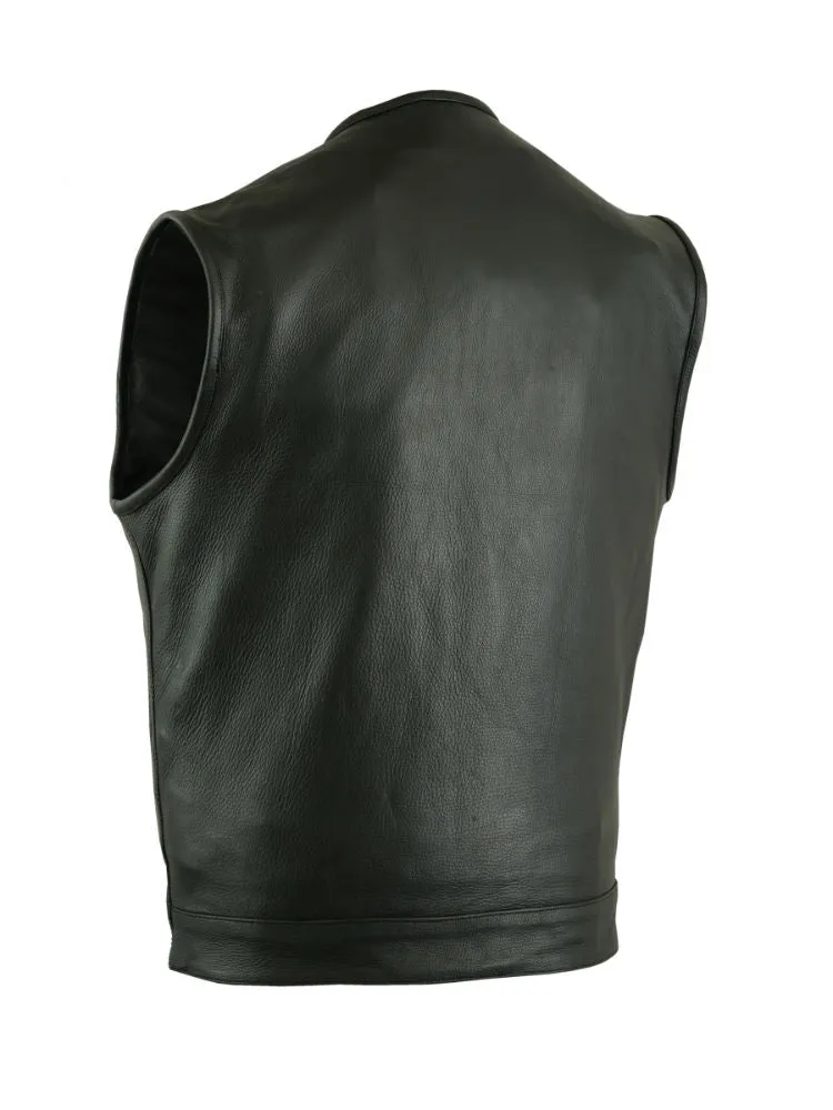 DS181A Men's Collarless Milled Cowhide Leather Vest