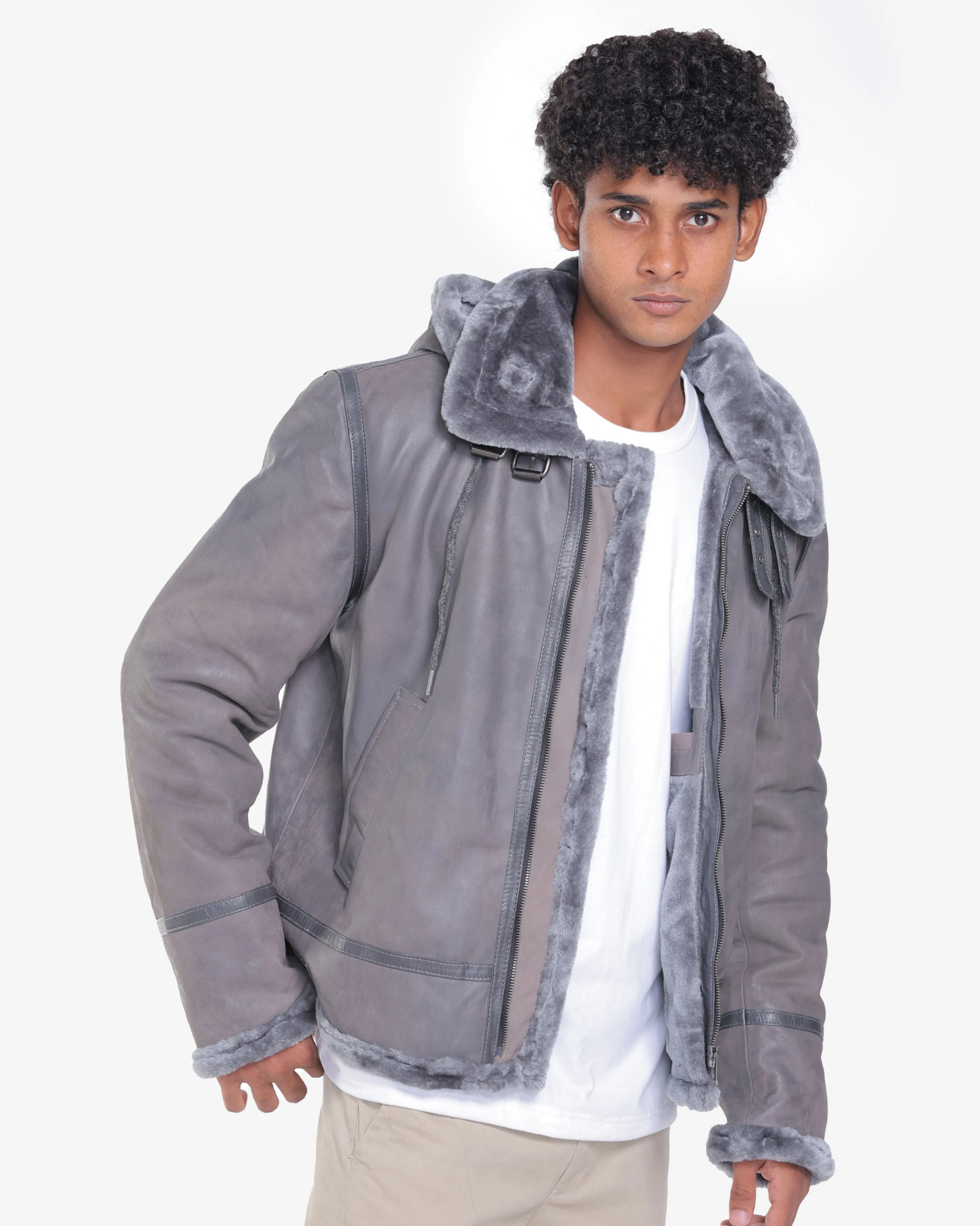 Edgar B3 Grey Leather Bomber Jacket