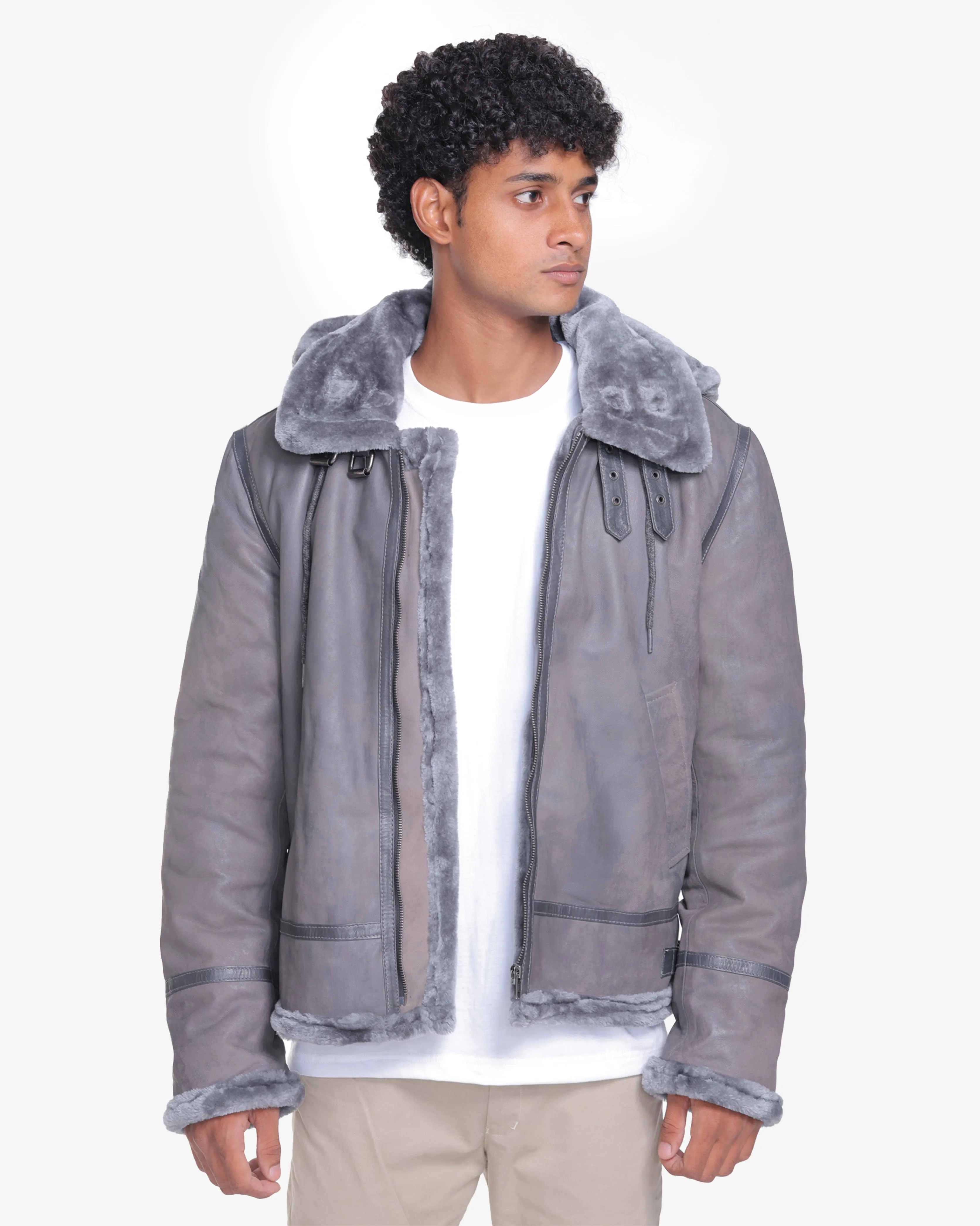 Edgar B3 Grey Leather Bomber Jacket