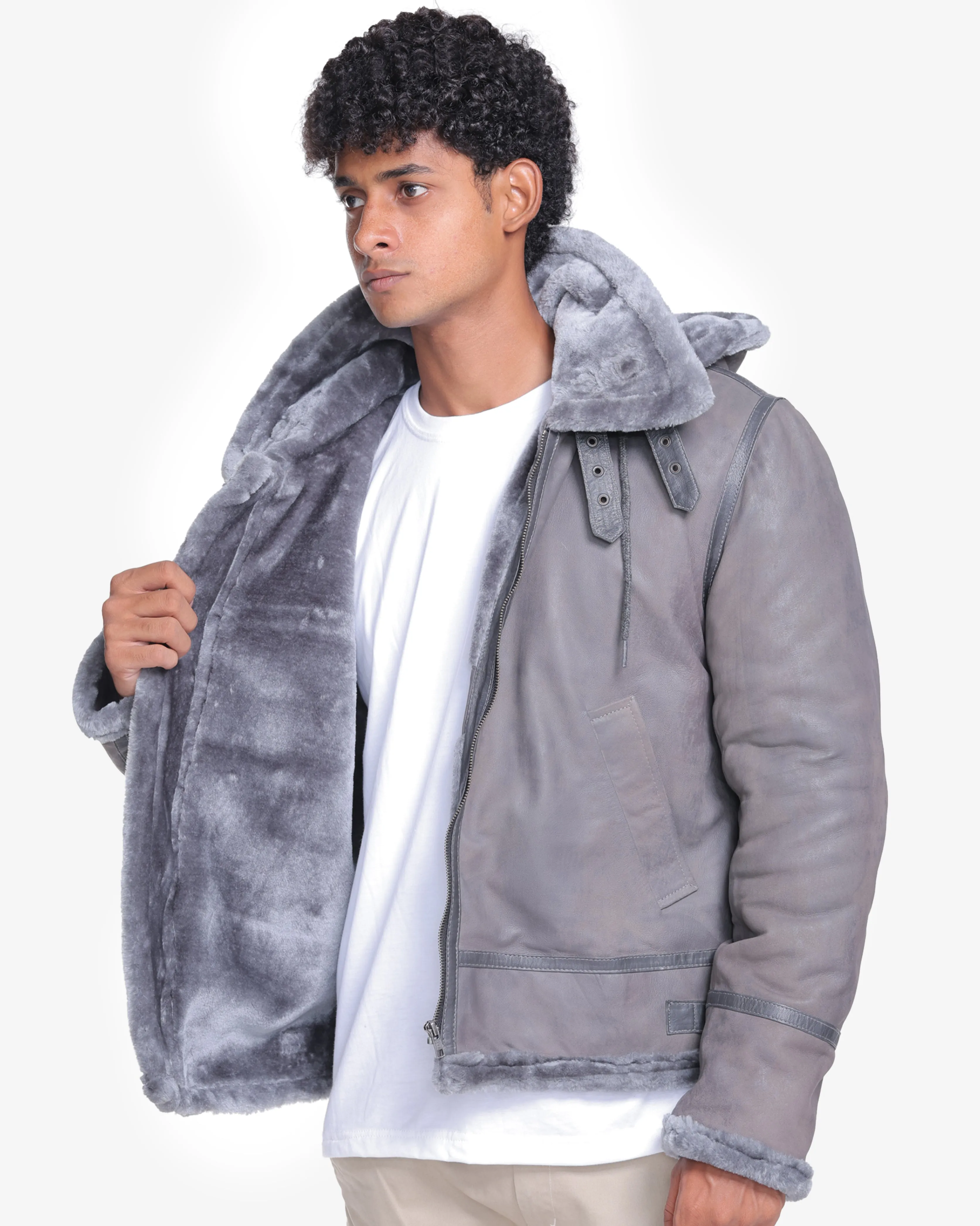 Edgar B3 Grey Leather Bomber Jacket