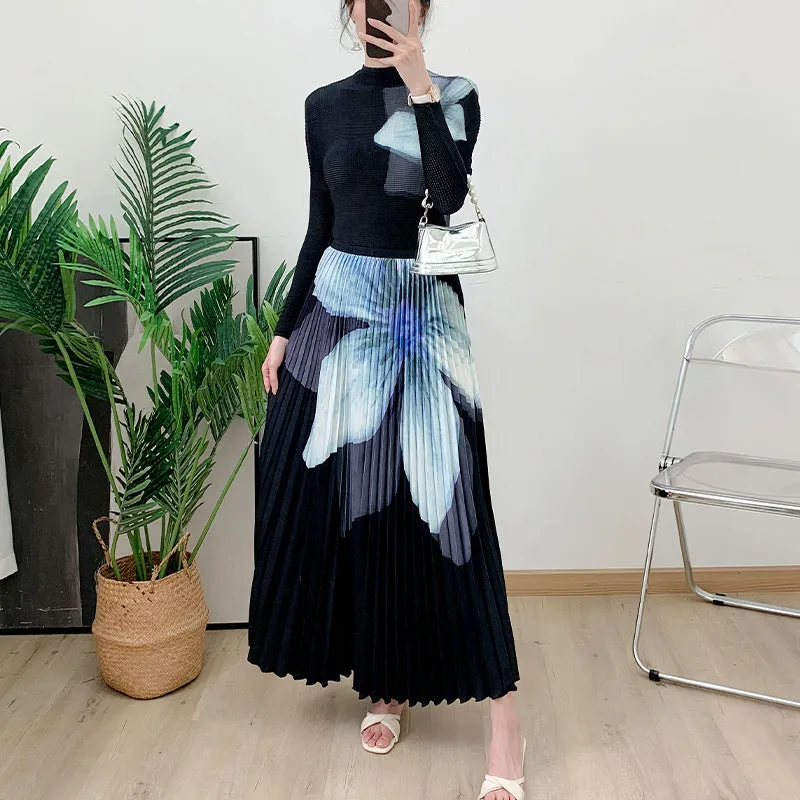 Fashionkova urban legends dress to impress Pleated Fashion Suit Women's Slimming 2024 Spring and Summer Corn Grain Printed T-shirt High Waist Cross-Body Skirt Two-Piece Set