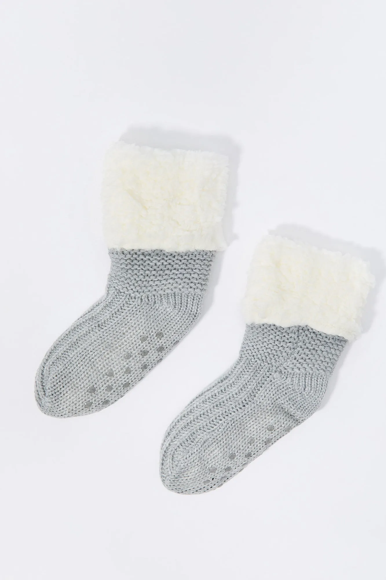 Faux Fur Collared Sock Slippers