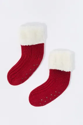 Faux Fur Collared Sock Slippers