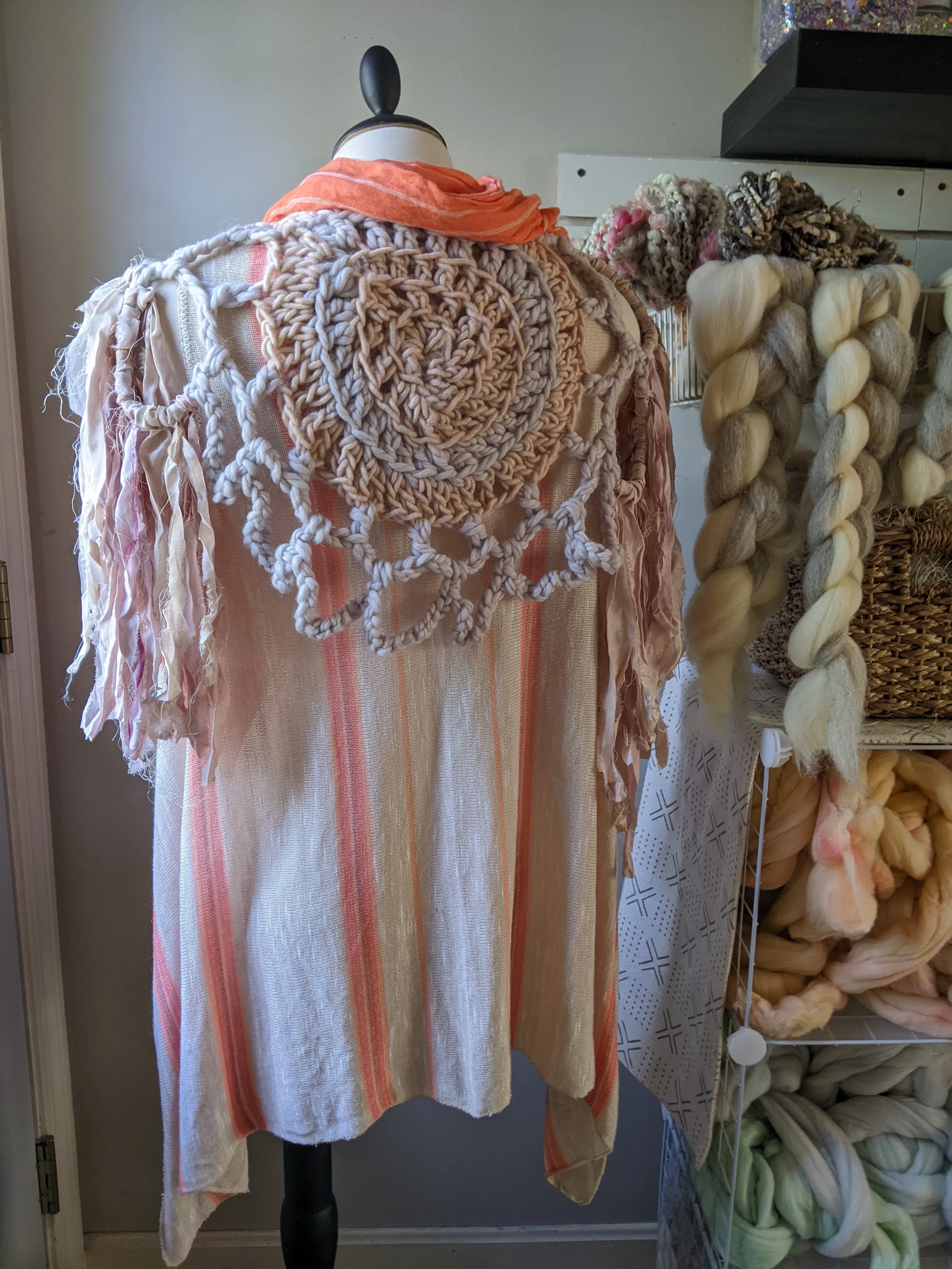 Fiber Festival Freeform Crochet, Knit Handspun, and Woven Boho Garment - Astilbe WAFA