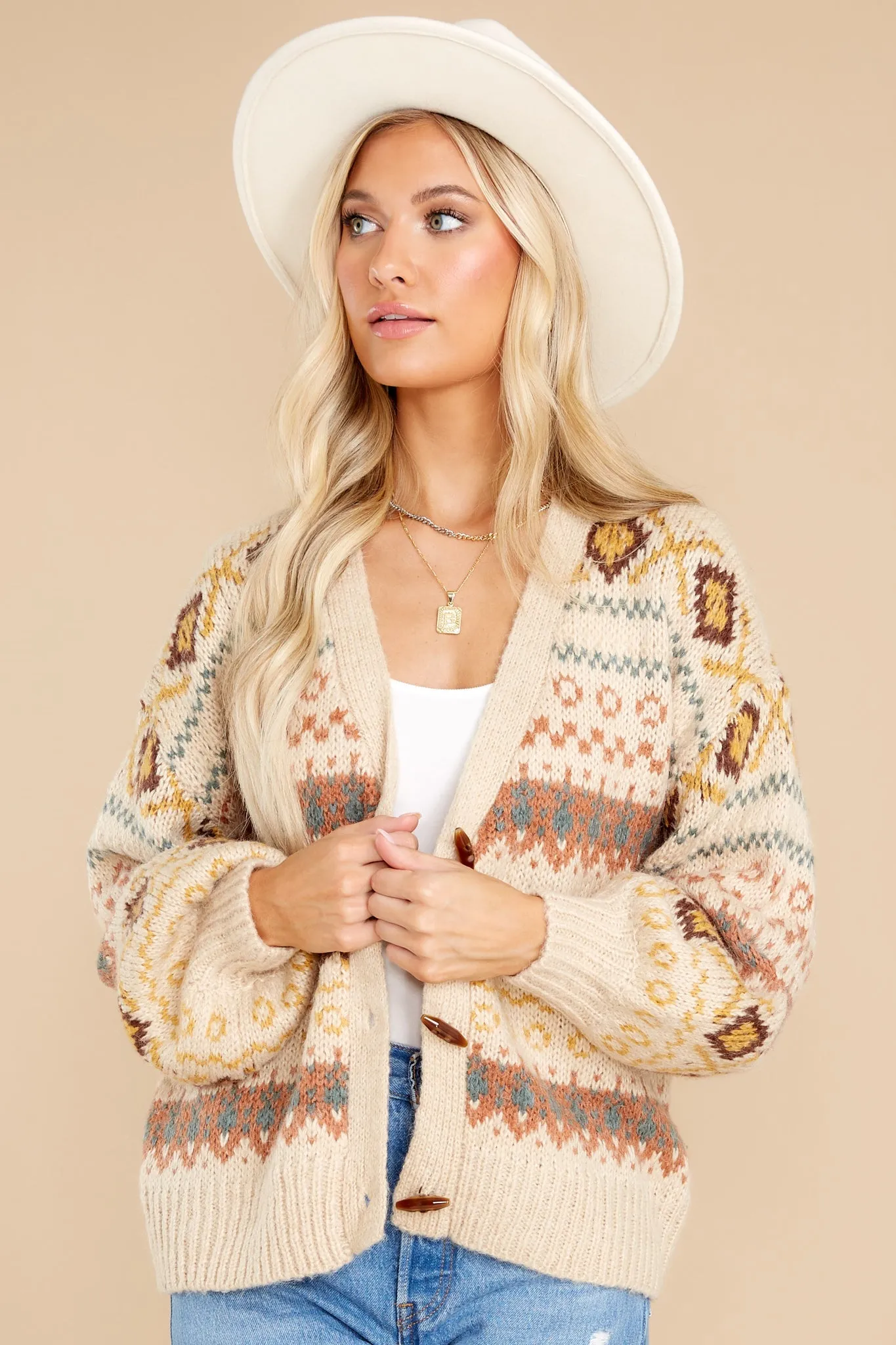 Fireside Memories Beige Multi Print Cardigan