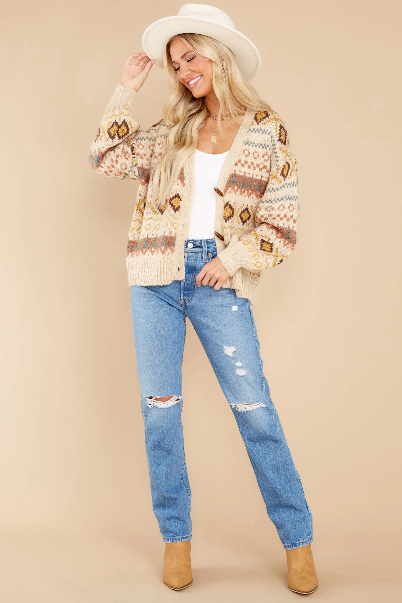 Fireside Memories Beige Multi Print Cardigan