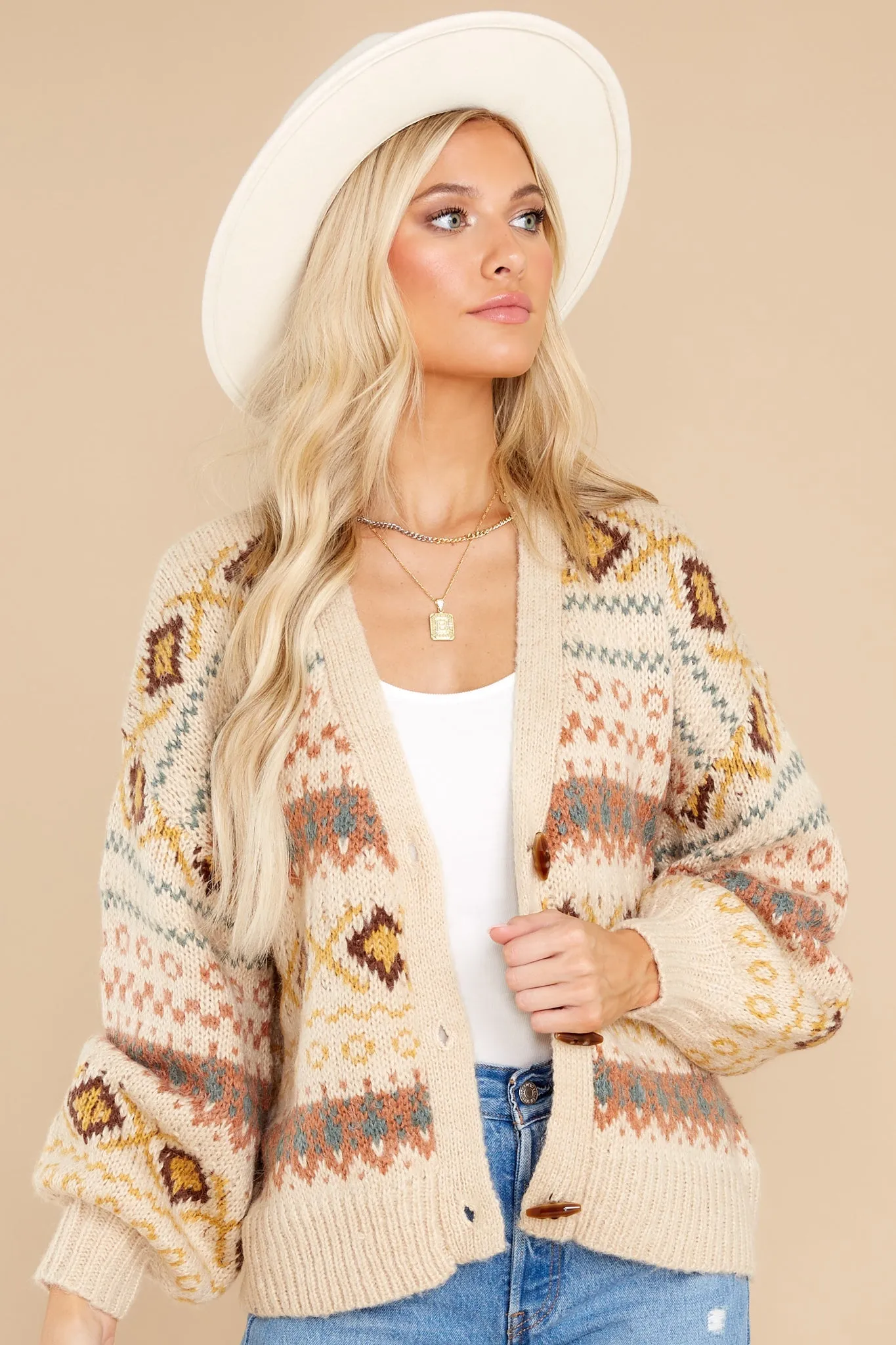 Fireside Memories Beige Multi Print Cardigan