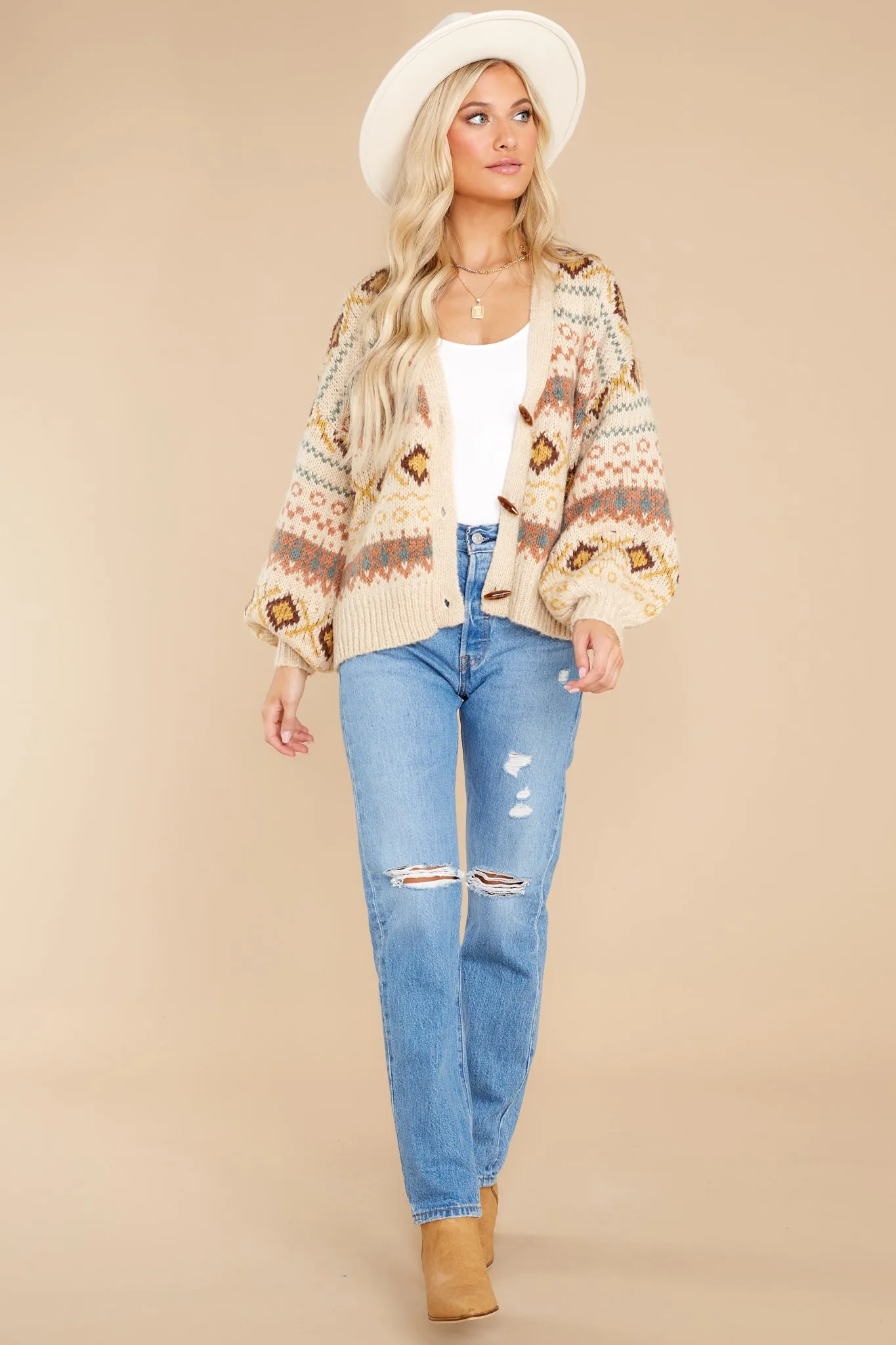 Fireside Memories Beige Multi Print Cardigan