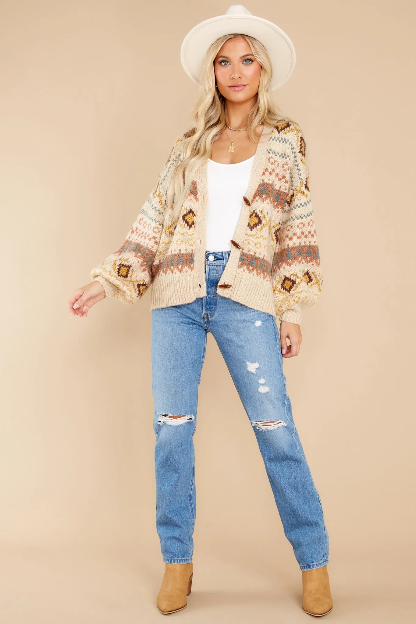 Fireside Memories Beige Multi Print Cardigan