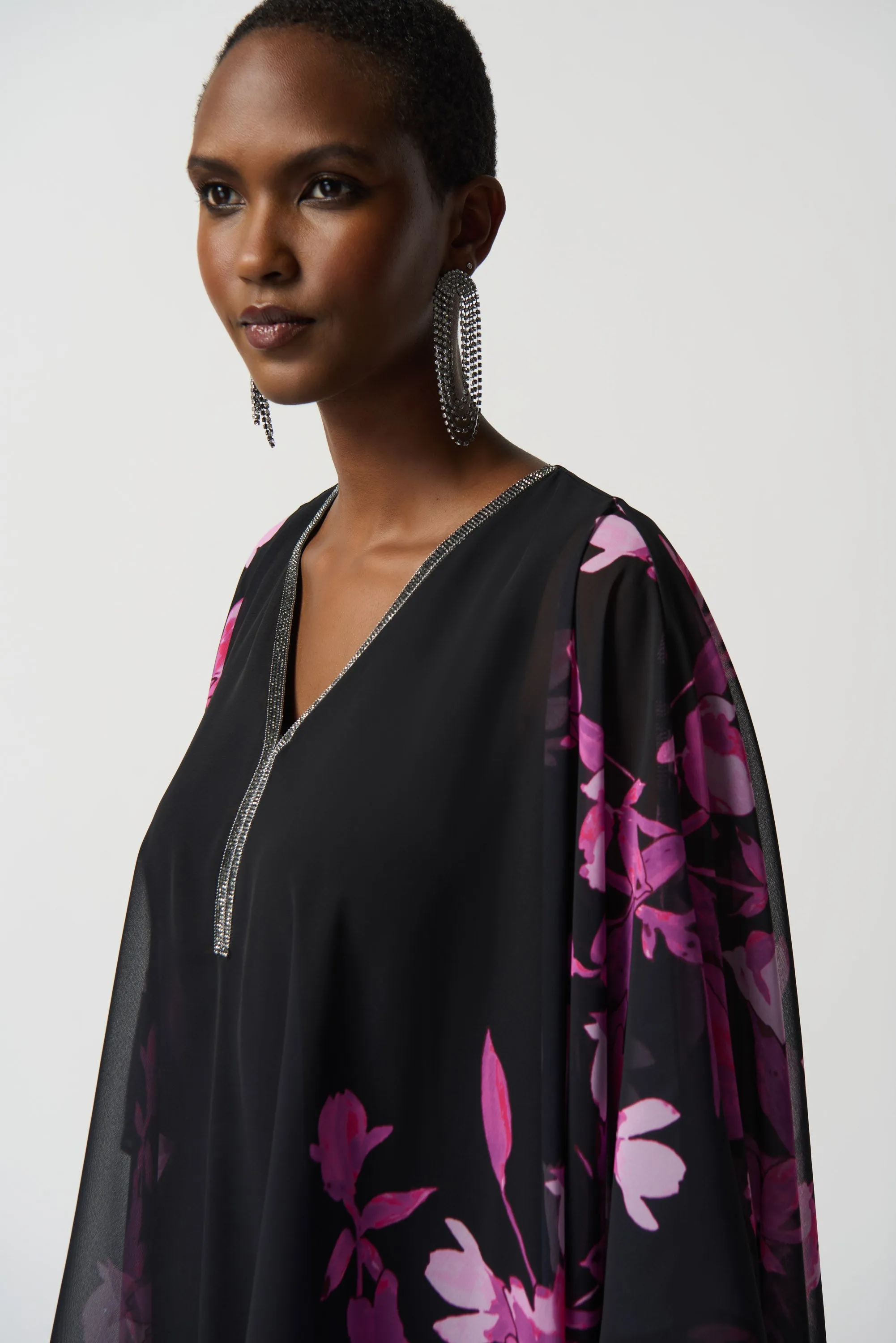 FLORAL CHIFFON PONCHO TOP