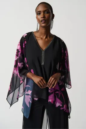 FLORAL CHIFFON PONCHO TOP