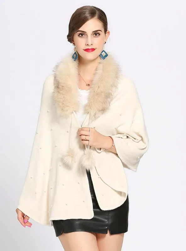 FOX LIKE FUR COLLAR CASHMERE SHAWL SCARF