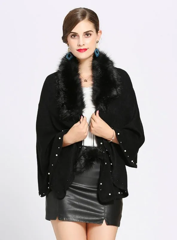 FOX LIKE FUR COLLAR CASHMERE SHAWL SCARF