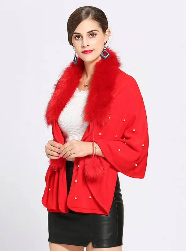 FOX LIKE FUR COLLAR CASHMERE SHAWL SCARF